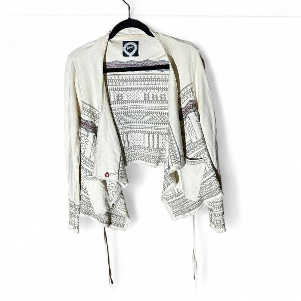 BIYA Johnny Was Women's Embroidered Open Front Cardigan Bohemian XL